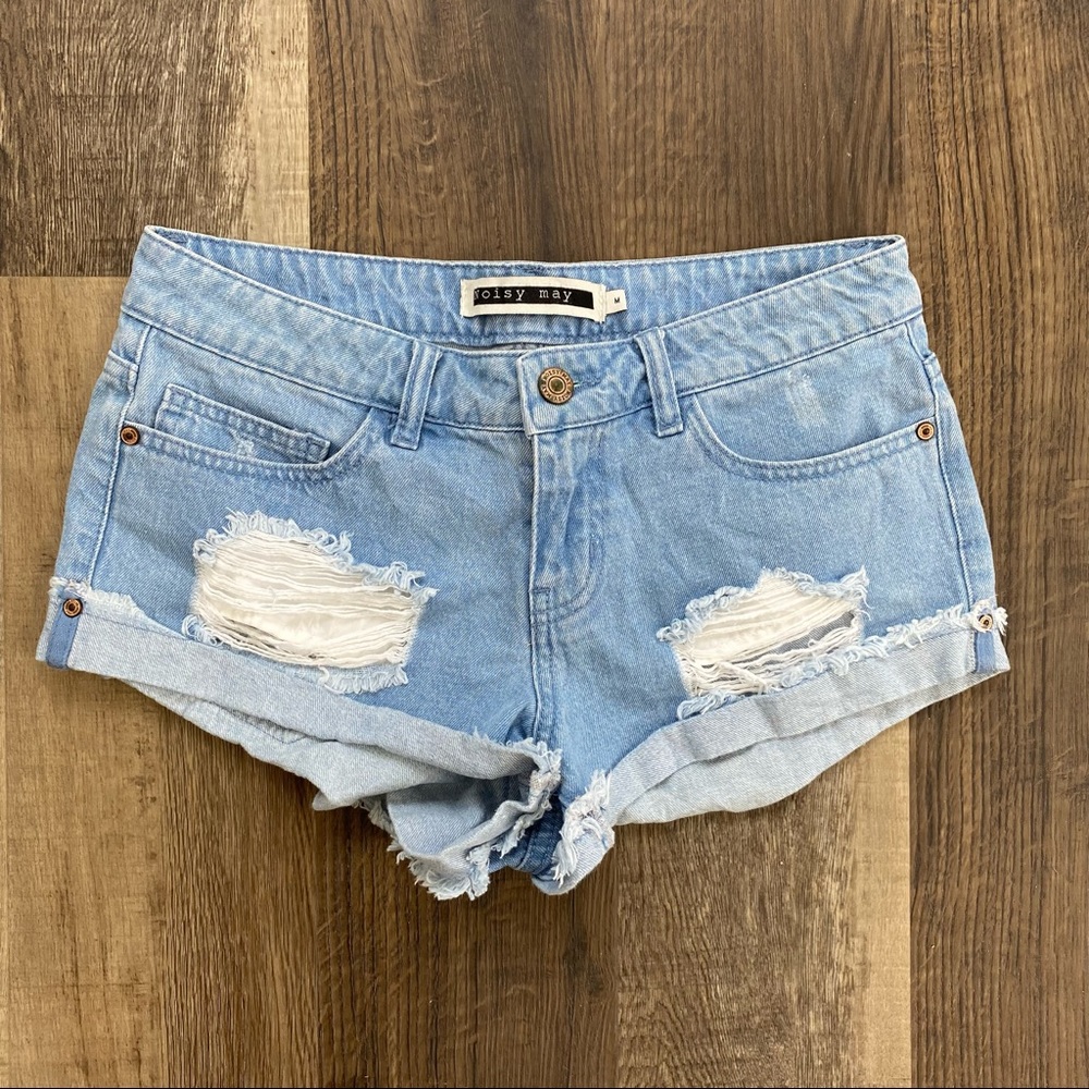 Noisy May Light Blue Distressed Denim Jean Shorts